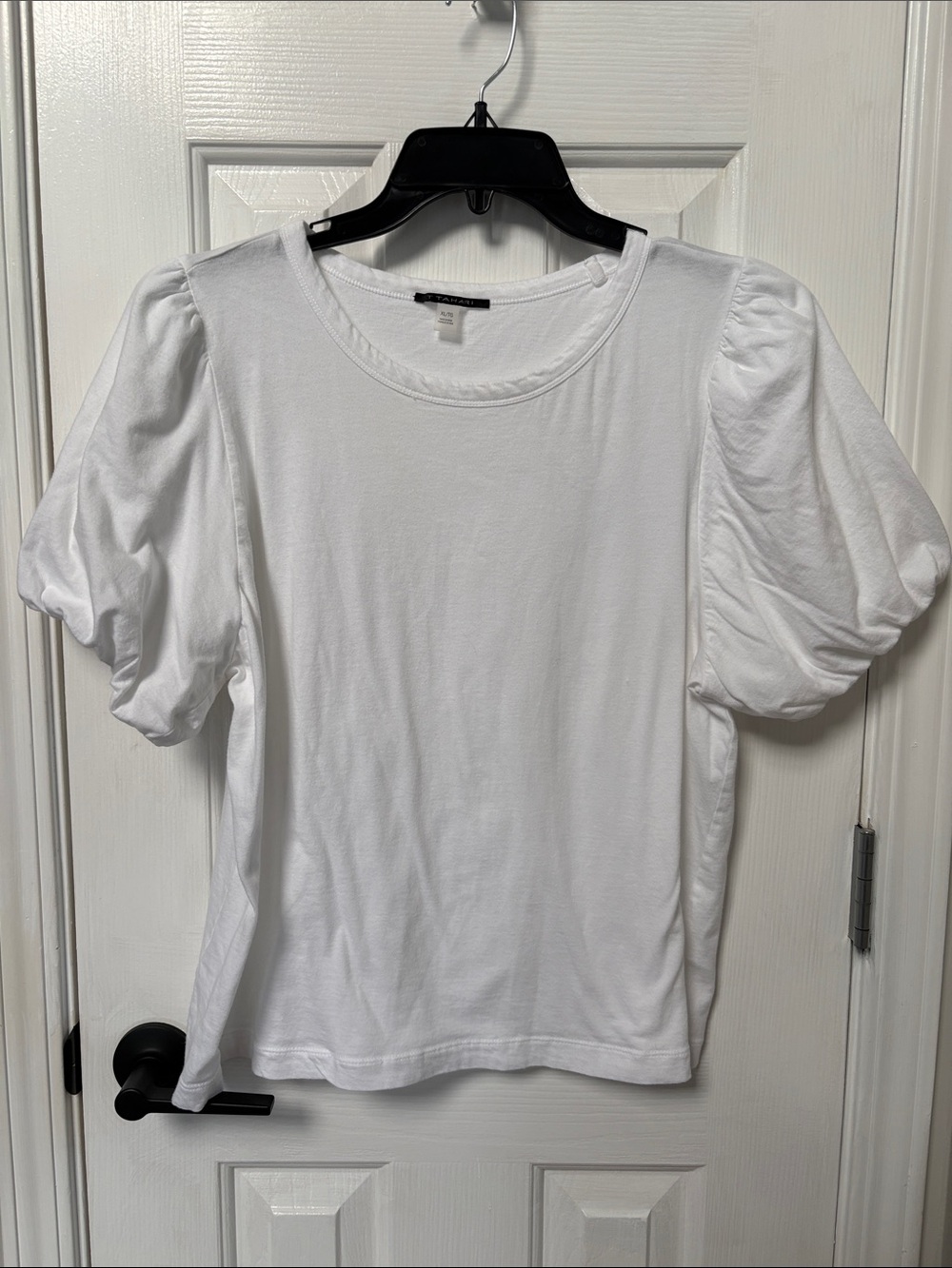 Tahari White Puff Sleeve Crewneck tee 100% Cotton
